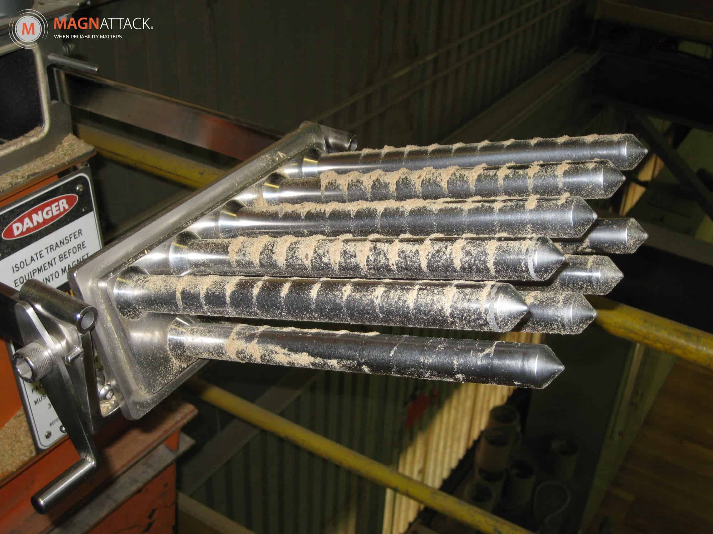 The Magnattack® Rapidclean Grate Magnet installed at a mill, ready for cleaning 